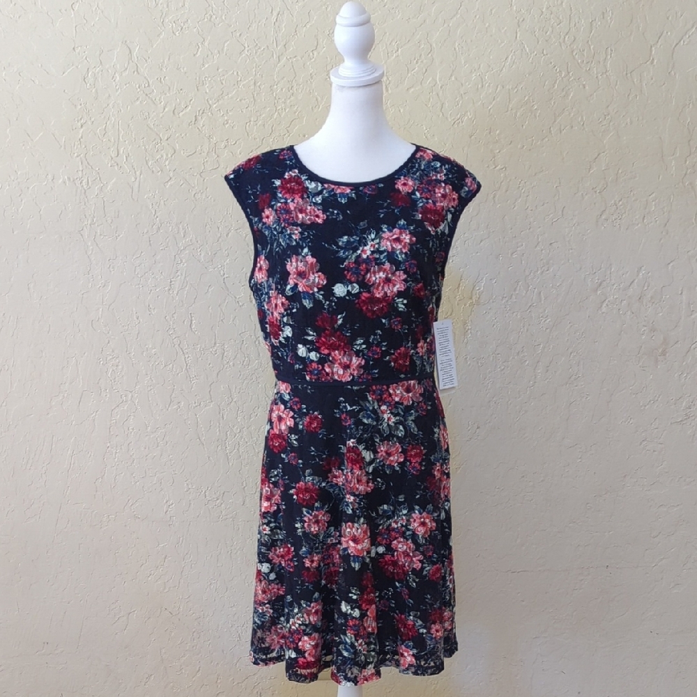 Wisp Stitch Fix Leeah Lace Overlay Navy Floral Print Dress Size 8P